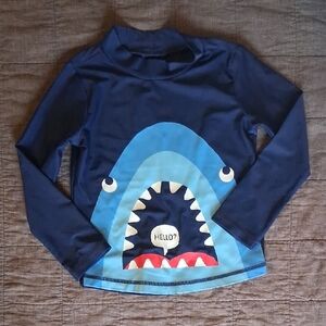 Simple Kids Shark Graphic Rashguard - Dark Blue and Sky Blue
